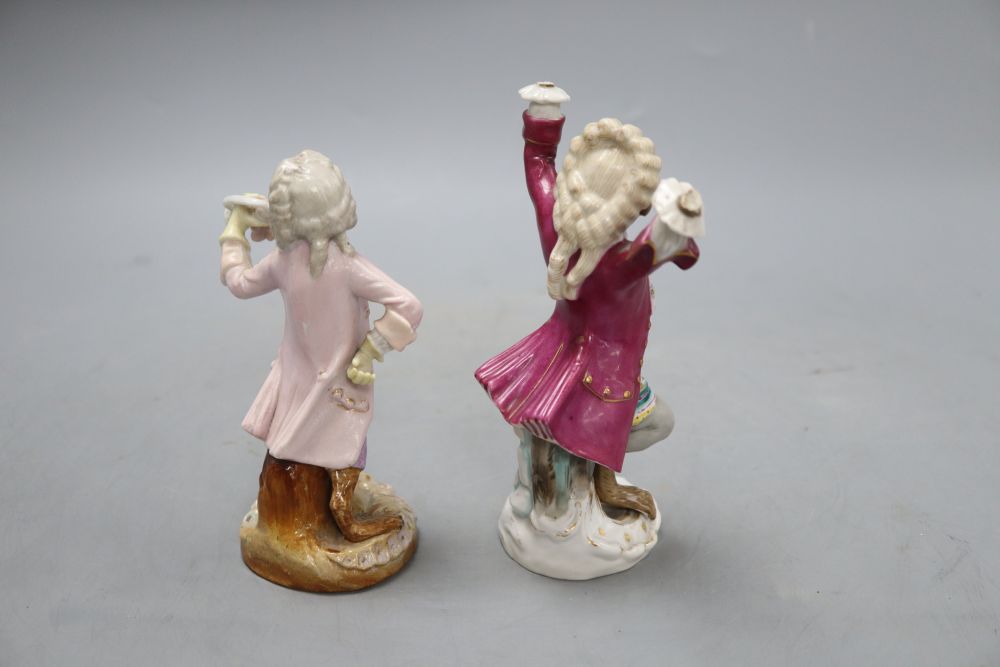 Two German porcelain monkey band figures, height 15cm (a.f.)